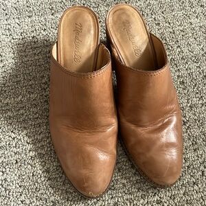 Madewell mules tan leather stack heel women’s Size 7